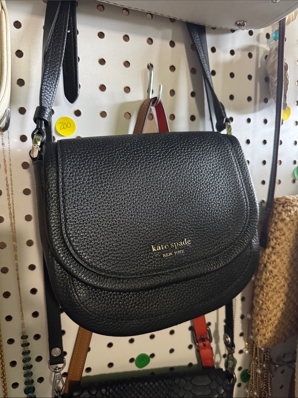 NWT kate spade Black Pebbled Leather Saddle Crossbody with Gold Logo